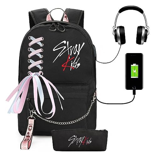 PALAY K-pop Stray Kids Letter Prints 15'' School Backpack with Cloth Pencil Case Travel Backpack for Girls Black Large Backpack for School, Travel Bag Stray Kids Merchandise School Backpack for Girls PALAY K-pop Stray Kids Letter Prints 15'' School Backpack with Cloth Pencil Case Travel Backpack for Girls Black Large Backpack for School, Travel Bag Stray Kids Merchandise School Backpack for Girls